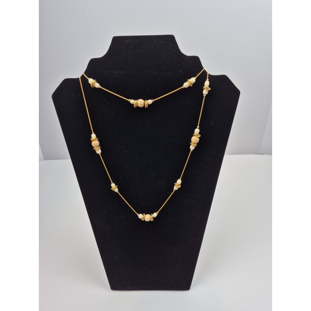 Anne Klein 34" Gold Tone Station Necklace White Beads Classic‎ Elegant Jewelry
